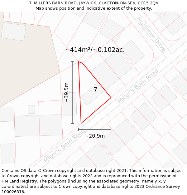 7, MILLERS BARN ROAD, JAYWICK, CLACTON-ON-SEA, CO15 2QA: Plot and title map