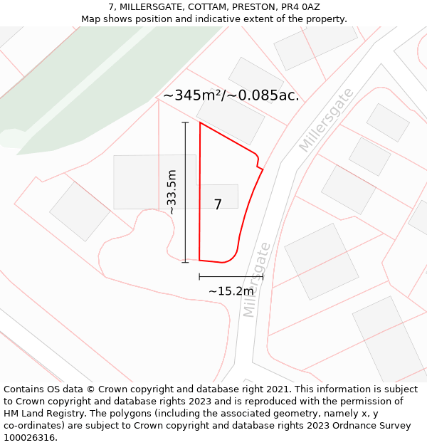 7, MILLERSGATE, COTTAM, PRESTON, PR4 0AZ: Plot and title map