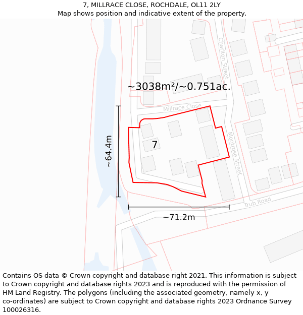 7, MILLRACE CLOSE, ROCHDALE, OL11 2LY: Plot and title map