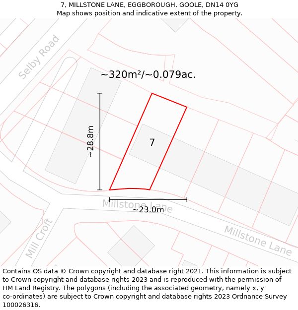 7, MILLSTONE LANE, EGGBOROUGH, GOOLE, DN14 0YG: Plot and title map