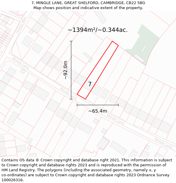 7, MINGLE LANE, GREAT SHELFORD, CAMBRIDGE, CB22 5BG: Plot and title map