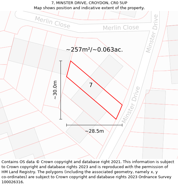 7, MINSTER DRIVE, CROYDON, CR0 5UP: Plot and title map