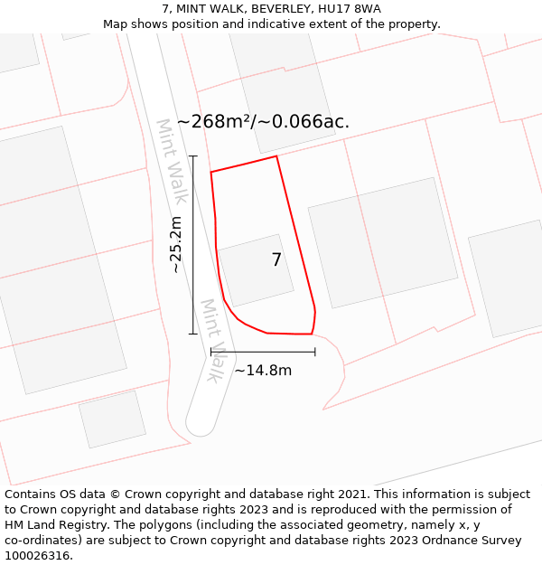 7, MINT WALK, BEVERLEY, HU17 8WA: Plot and title map