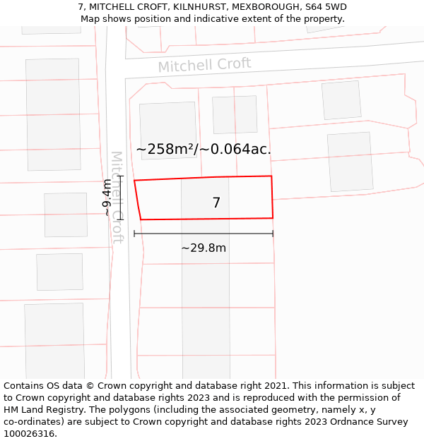 7, MITCHELL CROFT, KILNHURST, MEXBOROUGH, S64 5WD: Plot and title map