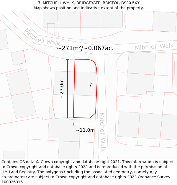 7, MITCHELL WALK, BRIDGEYATE, BRISTOL, BS30 5XY: Plot and title map