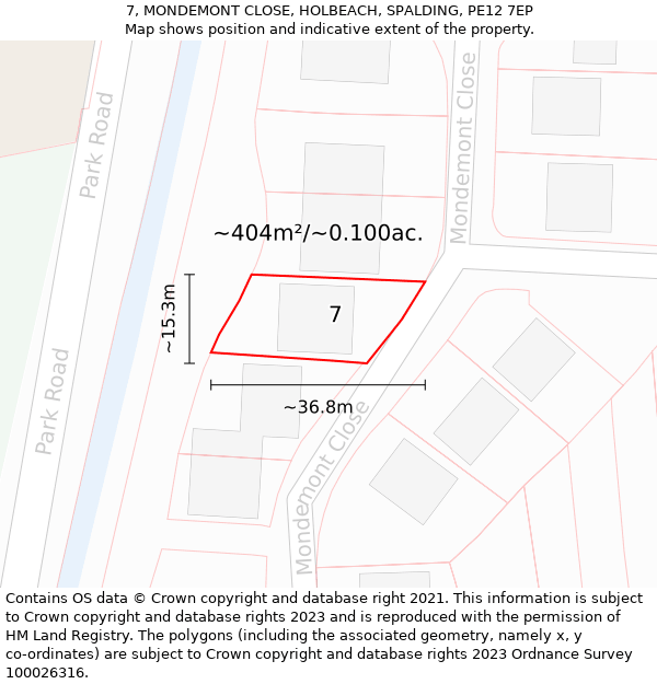 7, MONDEMONT CLOSE, HOLBEACH, SPALDING, PE12 7EP: Plot and title map