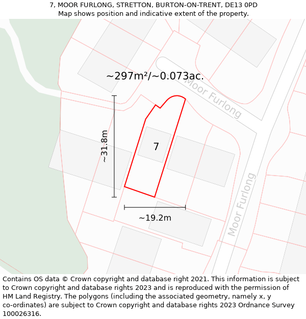 7, MOOR FURLONG, STRETTON, BURTON-ON-TRENT, DE13 0PD: Plot and title map