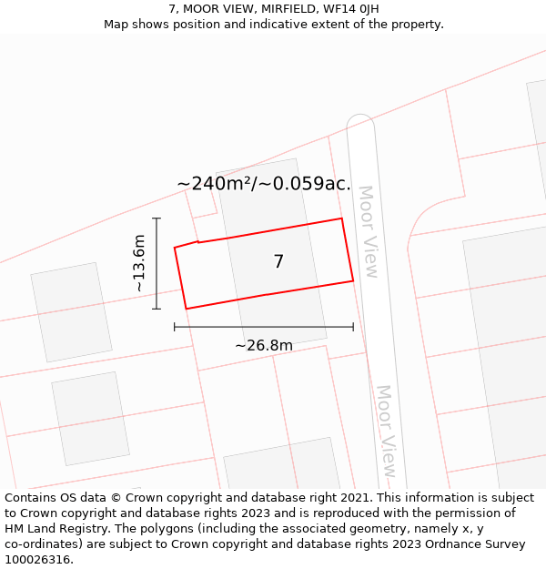 7, MOOR VIEW, MIRFIELD, WF14 0JH: Plot and title map