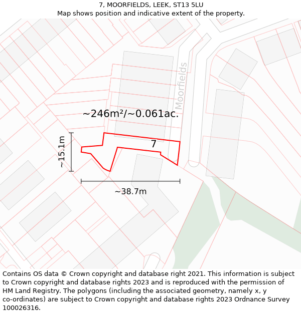 7, MOORFIELDS, LEEK, ST13 5LU: Plot and title map