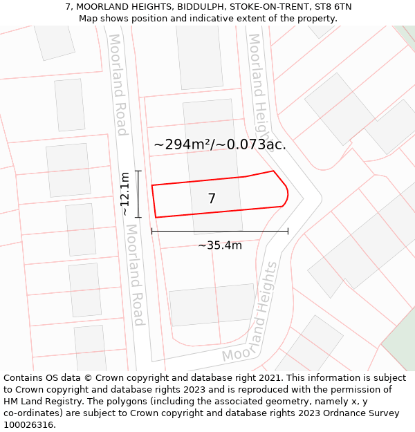 7, MOORLAND HEIGHTS, BIDDULPH, STOKE-ON-TRENT, ST8 6TN: Plot and title map