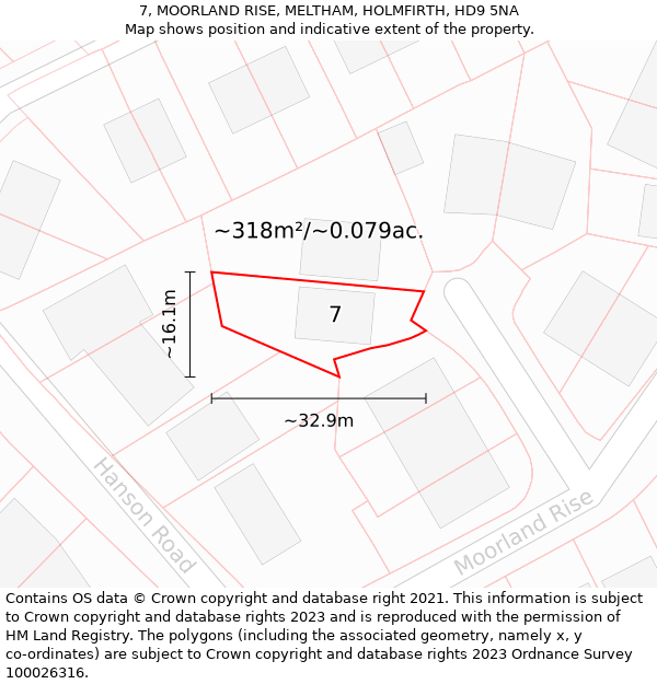 7, MOORLAND RISE, MELTHAM, HOLMFIRTH, HD9 5NA: Plot and title map