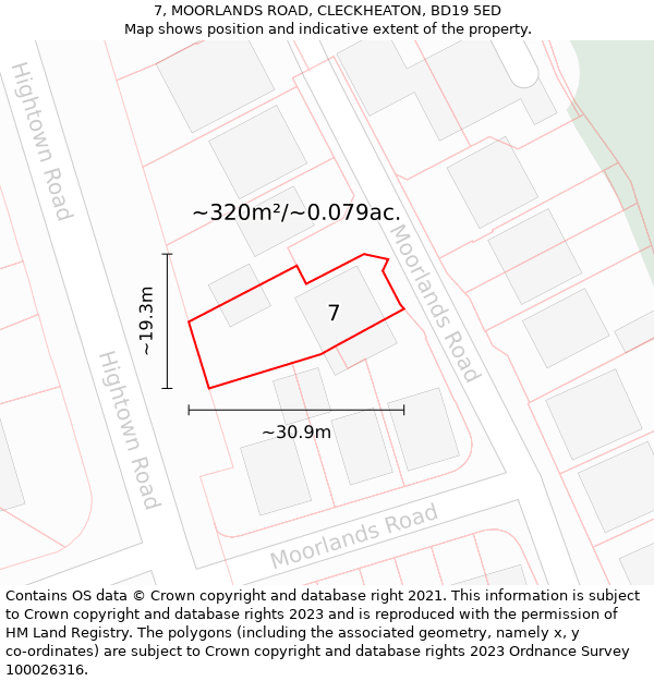 7, MOORLANDS ROAD, CLECKHEATON, BD19 5ED: Plot and title map