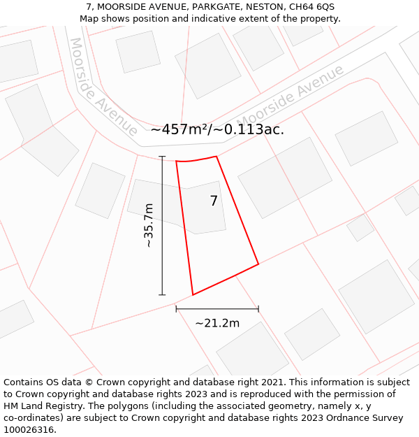 7, MOORSIDE AVENUE, PARKGATE, NESTON, CH64 6QS: Plot and title map