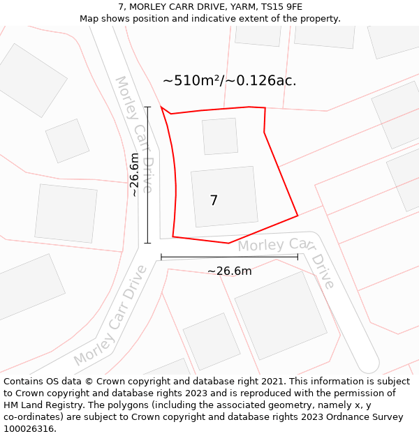 7, MORLEY CARR DRIVE, YARM, TS15 9FE: Plot and title map