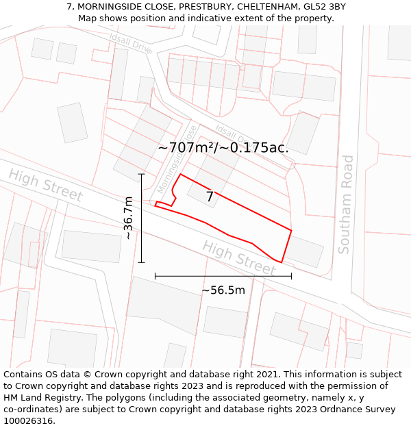 7, MORNINGSIDE CLOSE, PRESTBURY, CHELTENHAM, GL52 3BY: Plot and title map
