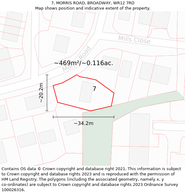 7, MORRIS ROAD, BROADWAY, WR12 7RD: Plot and title map