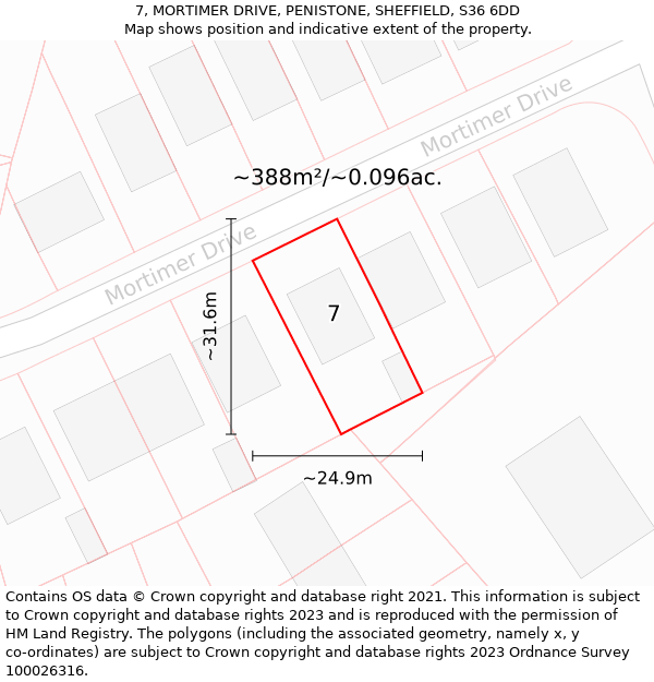 7, MORTIMER DRIVE, PENISTONE, SHEFFIELD, S36 6DD: Plot and title map