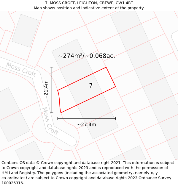 7, MOSS CROFT, LEIGHTON, CREWE, CW1 4RT: Plot and title map