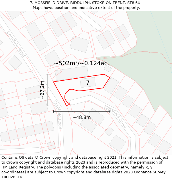 7, MOSSFIELD DRIVE, BIDDULPH, STOKE-ON-TRENT, ST8 6UL: Plot and title map