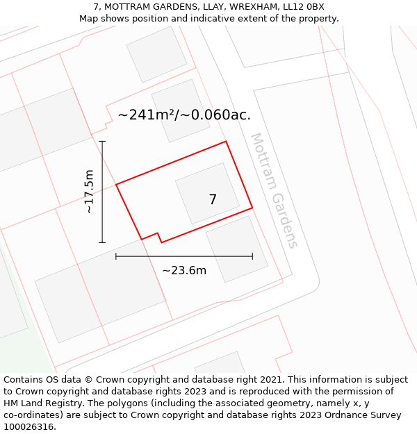 7, MOTTRAM GARDENS, LLAY, WREXHAM, LL12 0BX: Plot and title map