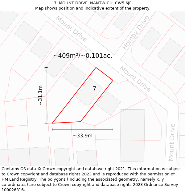 7, MOUNT DRIVE, NANTWICH, CW5 6JF: Plot and title map