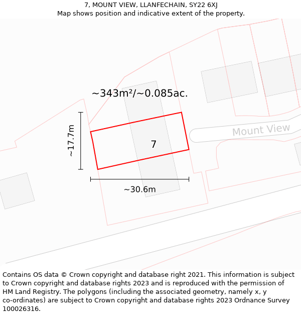 7, MOUNT VIEW, LLANFECHAIN, SY22 6XJ: Plot and title map