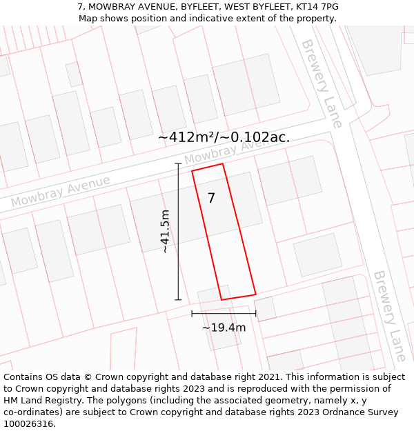 7, MOWBRAY AVENUE, BYFLEET, WEST BYFLEET, KT14 7PG: Plot and title map