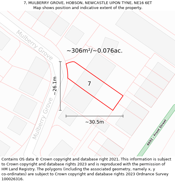 7, MULBERRY GROVE, HOBSON, NEWCASTLE UPON TYNE, NE16 6ET: Plot and title map