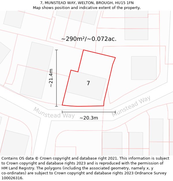 7, MUNSTEAD WAY, WELTON, BROUGH, HU15 1FN: Plot and title map