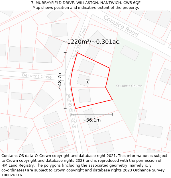 7, MURRAYFIELD DRIVE, WILLASTON, NANTWICH, CW5 6QE: Plot and title map