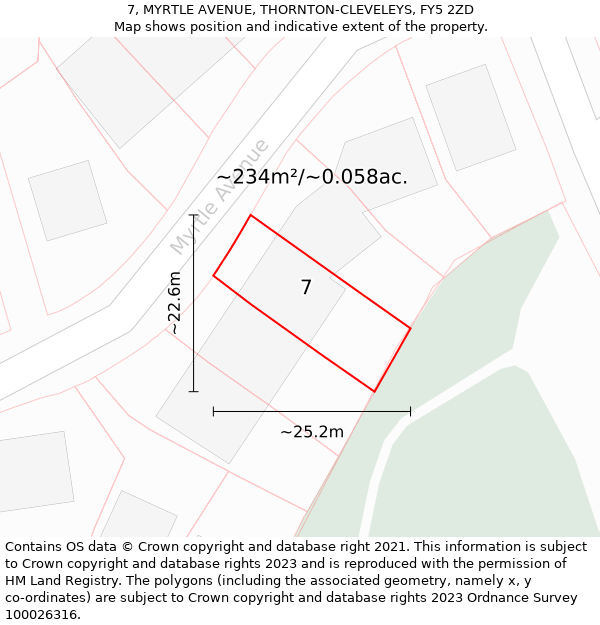 7, MYRTLE AVENUE, THORNTON-CLEVELEYS, FY5 2ZD: Plot and title map