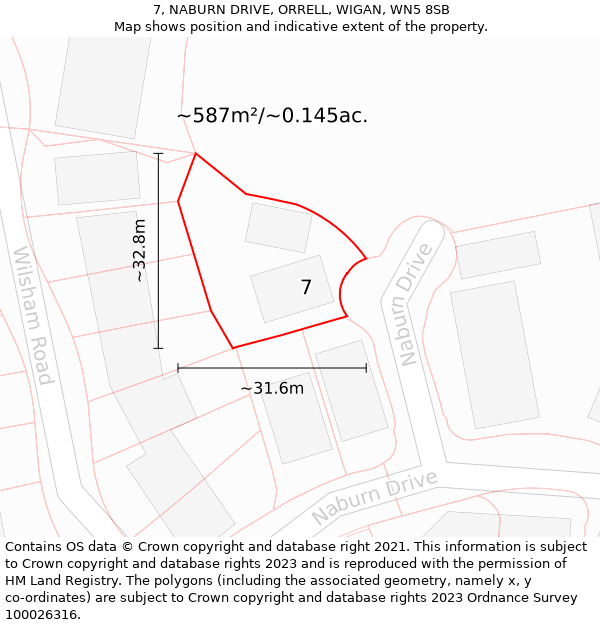 7, NABURN DRIVE, ORRELL, WIGAN, WN5 8SB: Plot and title map