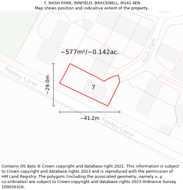 7, NASH PARK, BINFIELD, BRACKNELL, RG42 4EN: Plot and title map