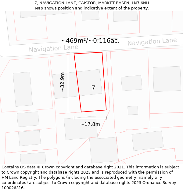 7, NAVIGATION LANE, CAISTOR, MARKET RASEN, LN7 6NH: Plot and title map