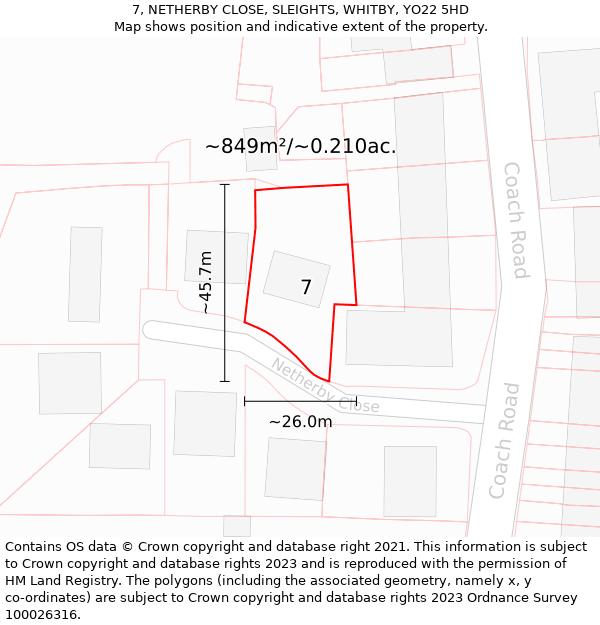 7, NETHERBY CLOSE, SLEIGHTS, WHITBY, YO22 5HD: Plot and title map