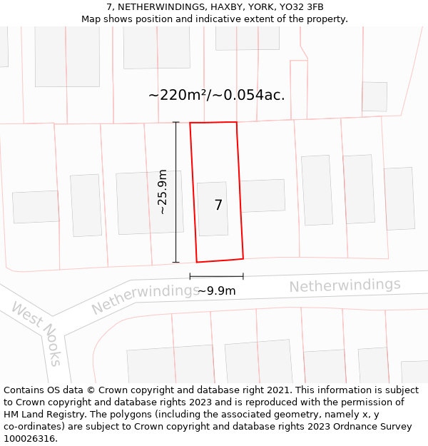 7, NETHERWINDINGS, HAXBY, YORK, YO32 3FB: Plot and title map