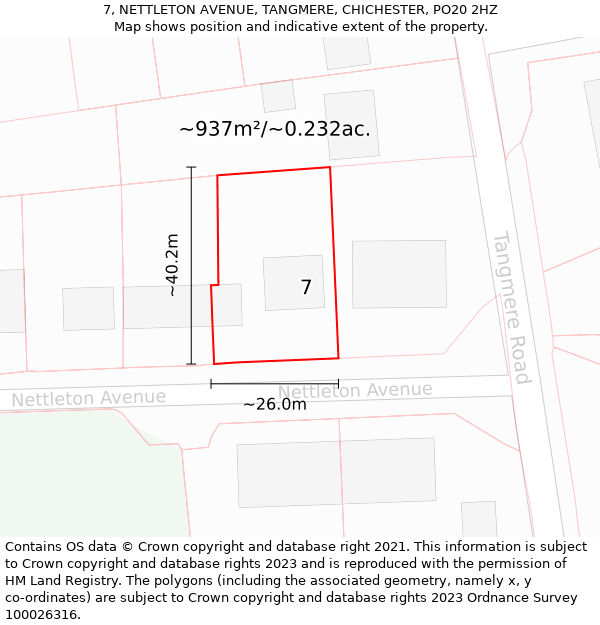 7, NETTLETON AVENUE, TANGMERE, CHICHESTER, PO20 2HZ: Plot and title map