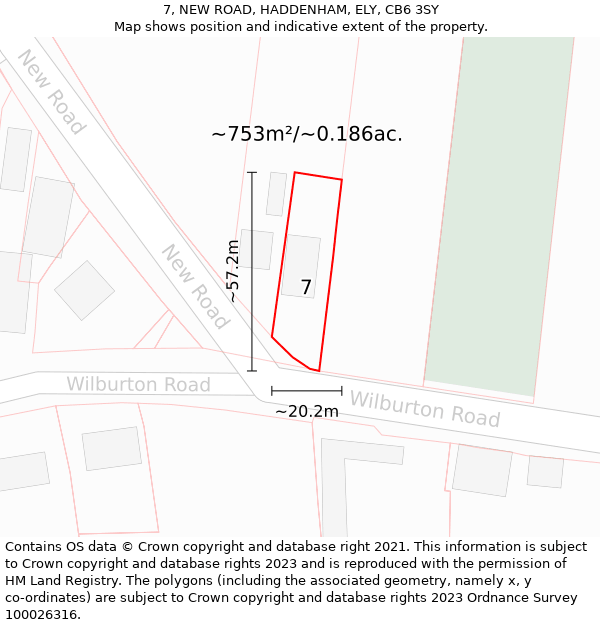 7, NEW ROAD, HADDENHAM, ELY, CB6 3SY: Plot and title map