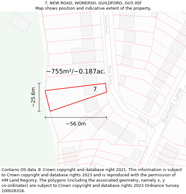 7, NEW ROAD, WONERSH, GUILDFORD, GU5 0SF: Plot and title map