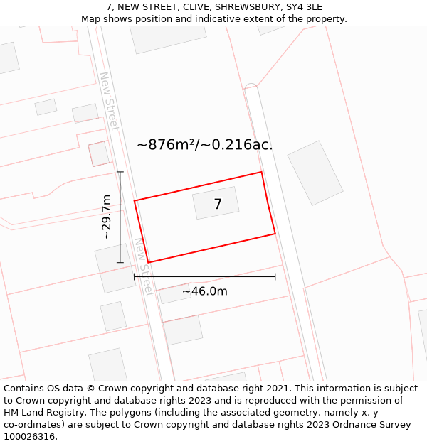 7, NEW STREET, CLIVE, SHREWSBURY, SY4 3LE: Plot and title map