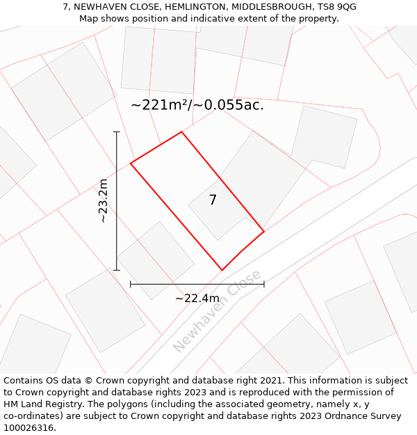 7, NEWHAVEN CLOSE, HEMLINGTON, MIDDLESBROUGH, TS8 9QG: Plot and title map