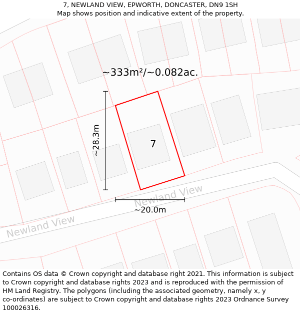 7, NEWLAND VIEW, EPWORTH, DONCASTER, DN9 1SH: Plot and title map