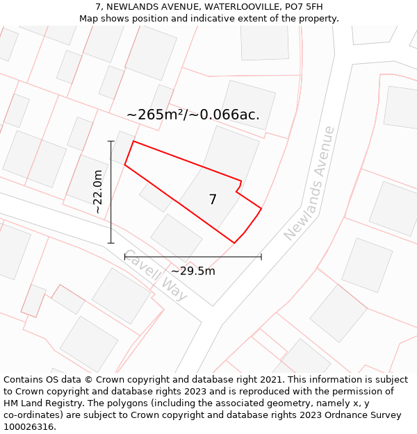 7, NEWLANDS AVENUE, WATERLOOVILLE, PO7 5FH: Plot and title map
