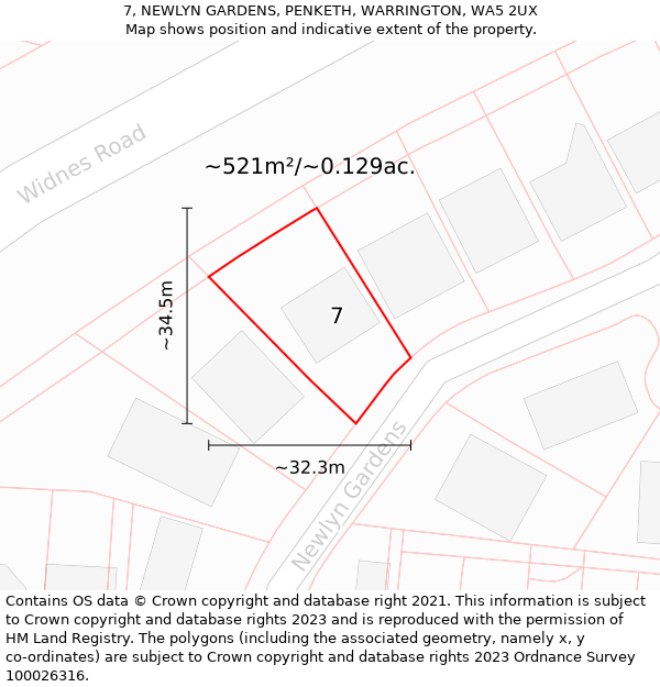 7, NEWLYN GARDENS, PENKETH, WARRINGTON, WA5 2UX: Plot and title map