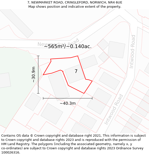 7, NEWMARKET ROAD, CRINGLEFORD, NORWICH, NR4 6UE: Plot and title map