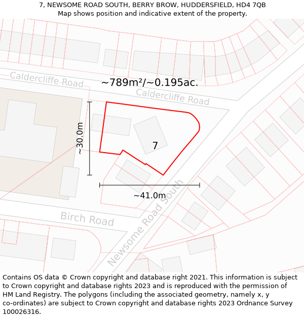 7, NEWSOME ROAD SOUTH, BERRY BROW, HUDDERSFIELD, HD4 7QB: Plot and title map
