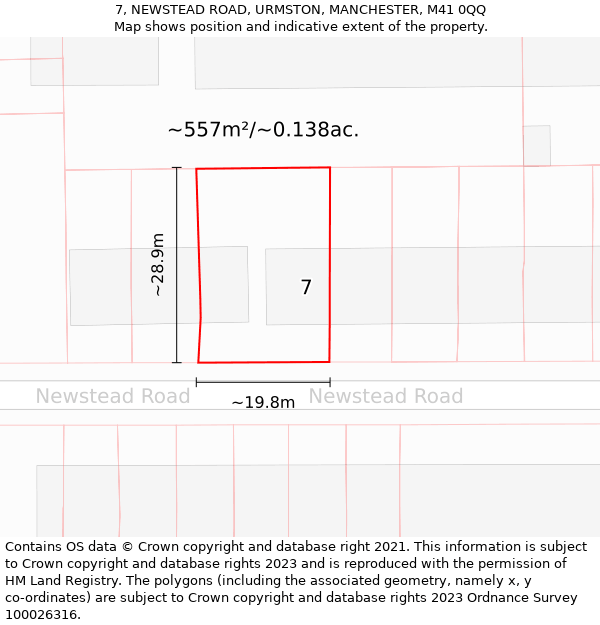 7, NEWSTEAD ROAD, URMSTON, MANCHESTER, M41 0QQ: Plot and title map