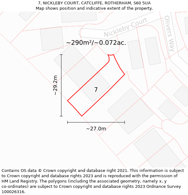 7, NICKLEBY COURT, CATCLIFFE, ROTHERHAM, S60 5UA: Plot and title map