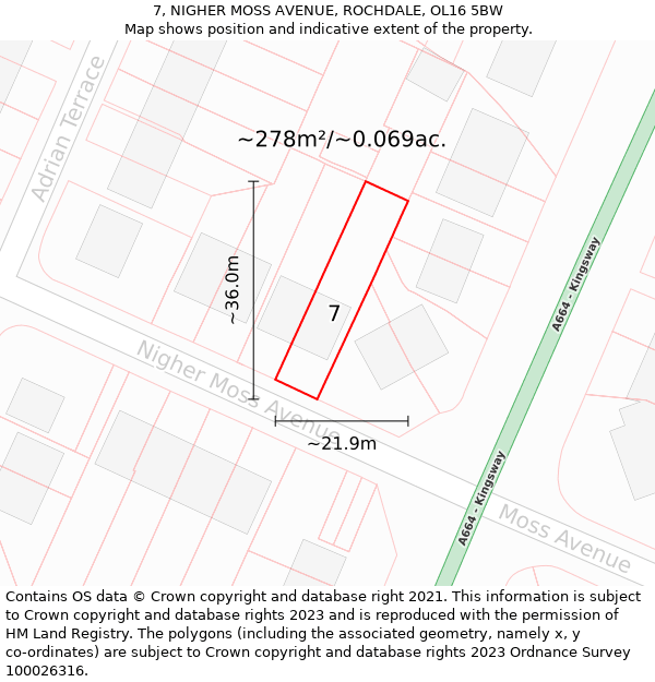 7, NIGHER MOSS AVENUE, ROCHDALE, OL16 5BW: Plot and title map