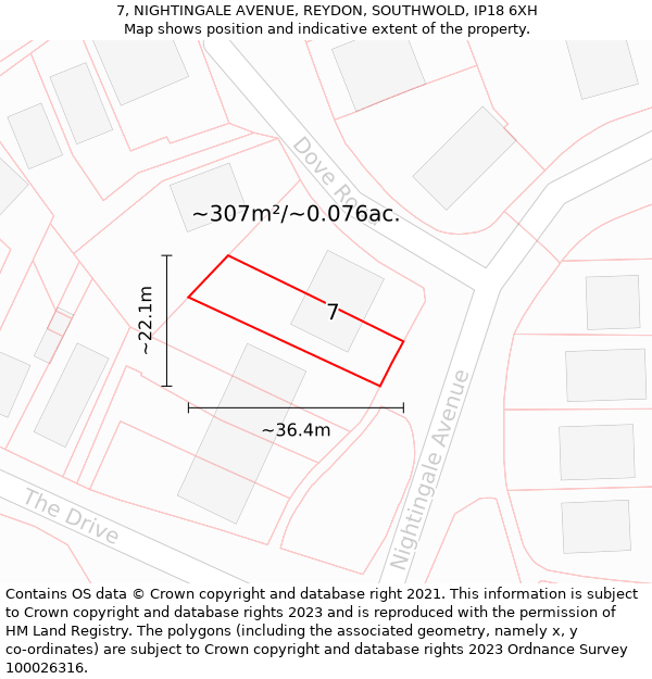 7, NIGHTINGALE AVENUE, REYDON, SOUTHWOLD, IP18 6XH: Plot and title map